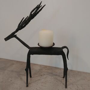 VTG BRUTALIST Sculpture Forged Iron Rustic Deer Gazelle Candle Holder Home Decor